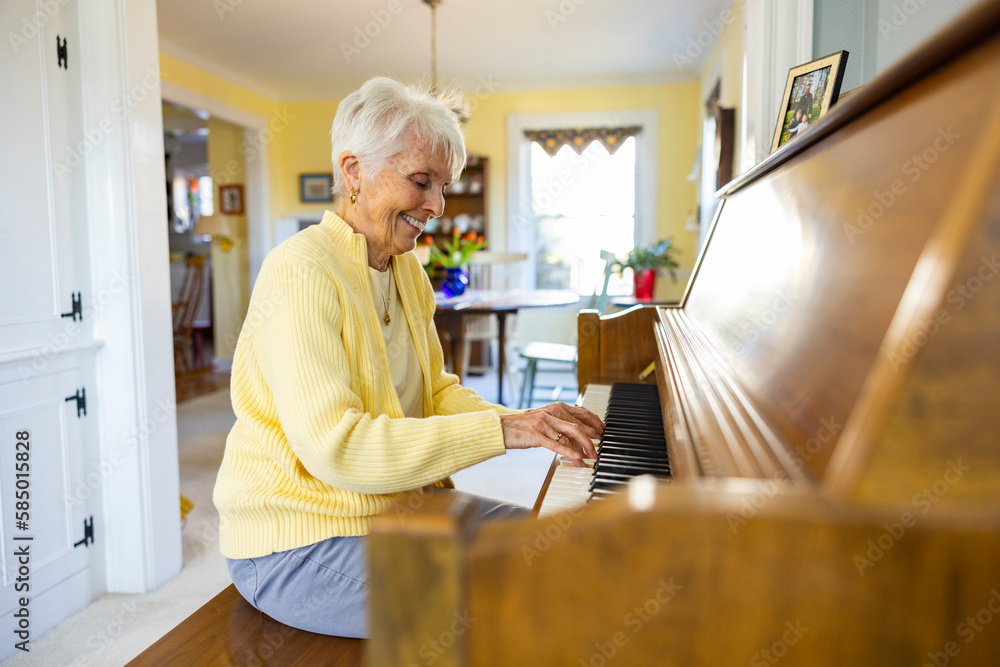 Happy Senior Citizen woman at Home playing piano keyboard big smile Happy Senior Citizen woman at Home playing piano keyboard big smile