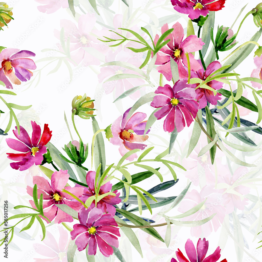 Obraz premium Garden flowers.Seamless pattern.Image on a white and colored background.