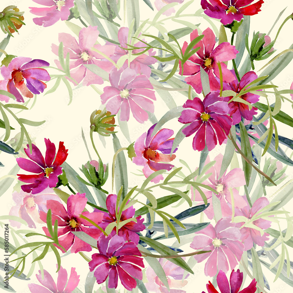 Garden flowers.Seamless pattern.Image on a white and colored background. Garden flowers.Seamless pattern.Image on a white and colored background.