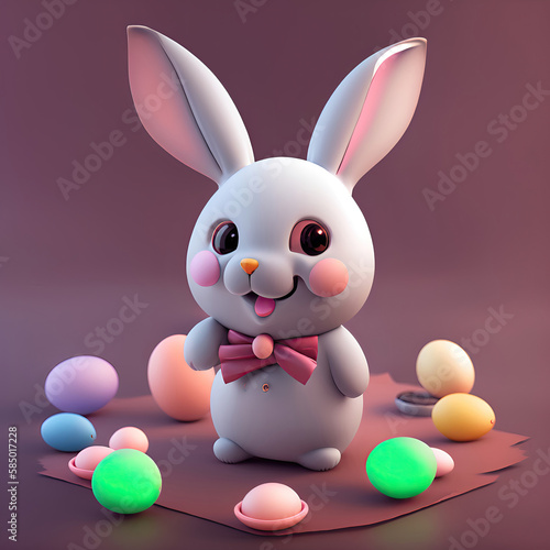 Modern Illustration of cartoon Bunny with easter eggs. Easter Bunny. Generative AI. Postcard 