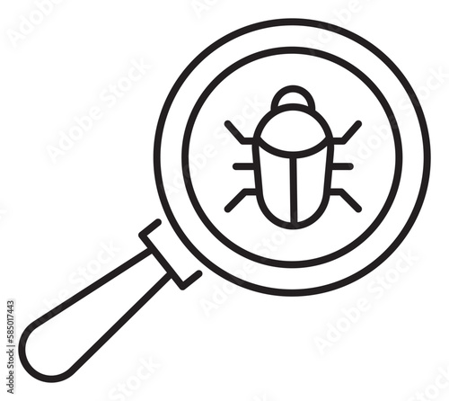 Information technology magnifying glass, bugs vector icon illustration