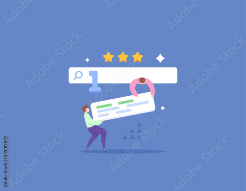 search engine optimization or SEO. SEO optimization to increase site traffic and placing the website to appear in the first place of search engines. SEO specialists. illustration concept design. 