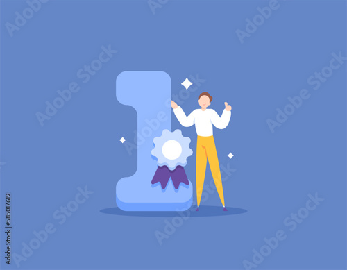 be the winner, first place, achievements and awards. a student that gets first rank. best monthly employee. entrepreneur number one. illustration concept design. vector elements