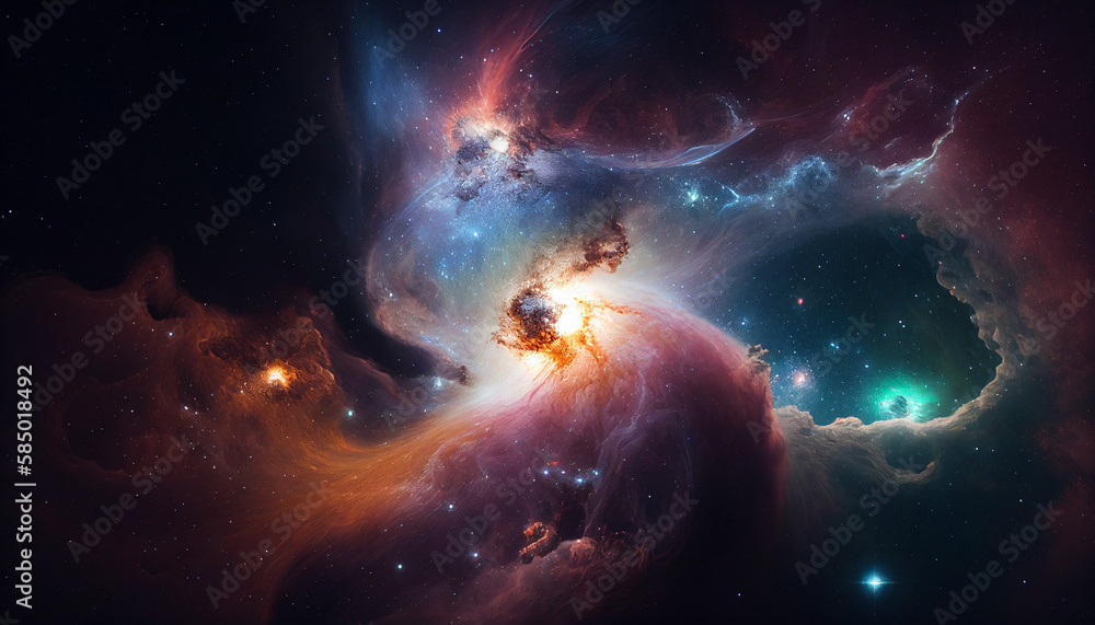 planet and nebula in space created with Generative AI technology Stock ...