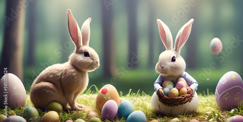 cute rabbit and easter eggs in the shop. Ai Generated illustration