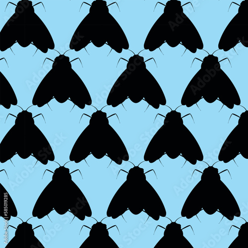 Insect fly seamless pattern on turn blue background