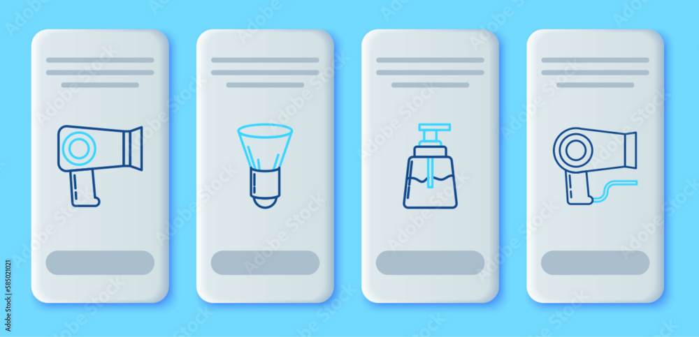 Set line Shaving brush, Aftershave, Hair dryer and icon. Vector