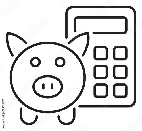 Project management pig, calculator, budget vector icon illustration