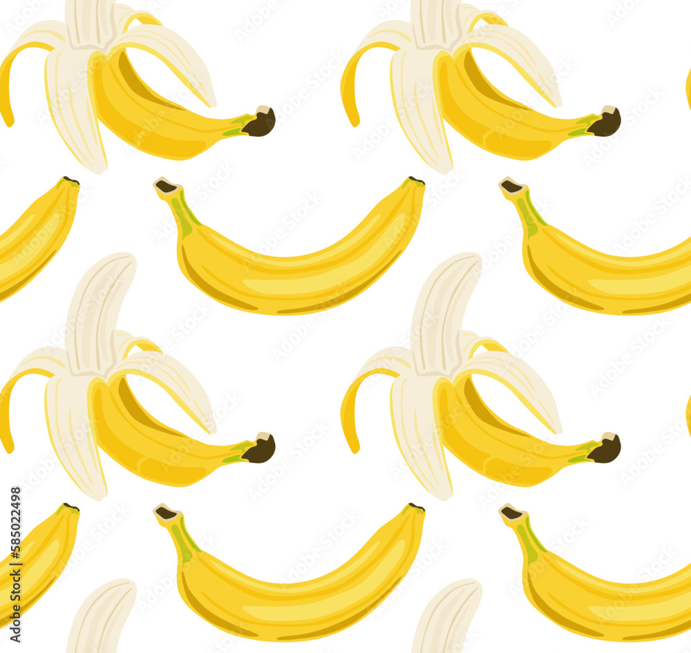 Peeled and unpeeled bananas. Seamless pattern in vector. Suitable for prints and backgrounds.