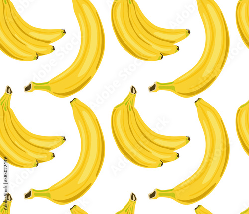 One banana and a bunch of fresh bananas. Seamless pattern in vector. Suitable for prints and backgrounds.