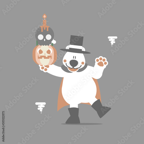 happy halloween with polar bear, skull, pumpkin and sweet candy, flat vector illustration cartoon character design