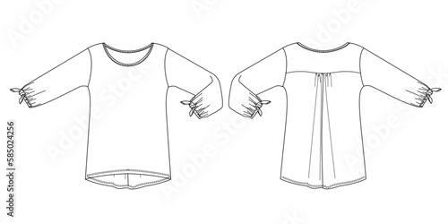 Woman dresses, shirts and tunics technical drawing, template, sketch, flat, mock up. Jersey or woven fabric dress front view, white color