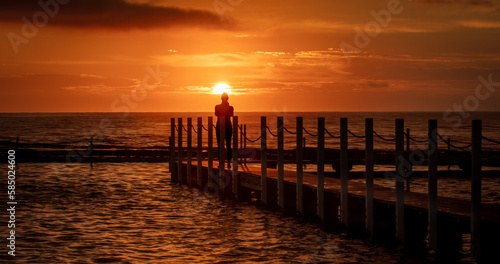 Beautiful landscape view of sunrise at North Narrabeen Rockpool in the Northern Beaches of Sydney, Australia