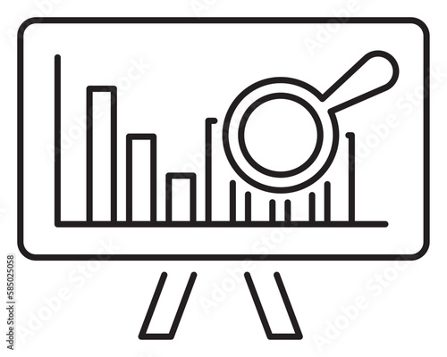Project management magnifying glass, scoreboard, charts, data analysis vector icon illustration