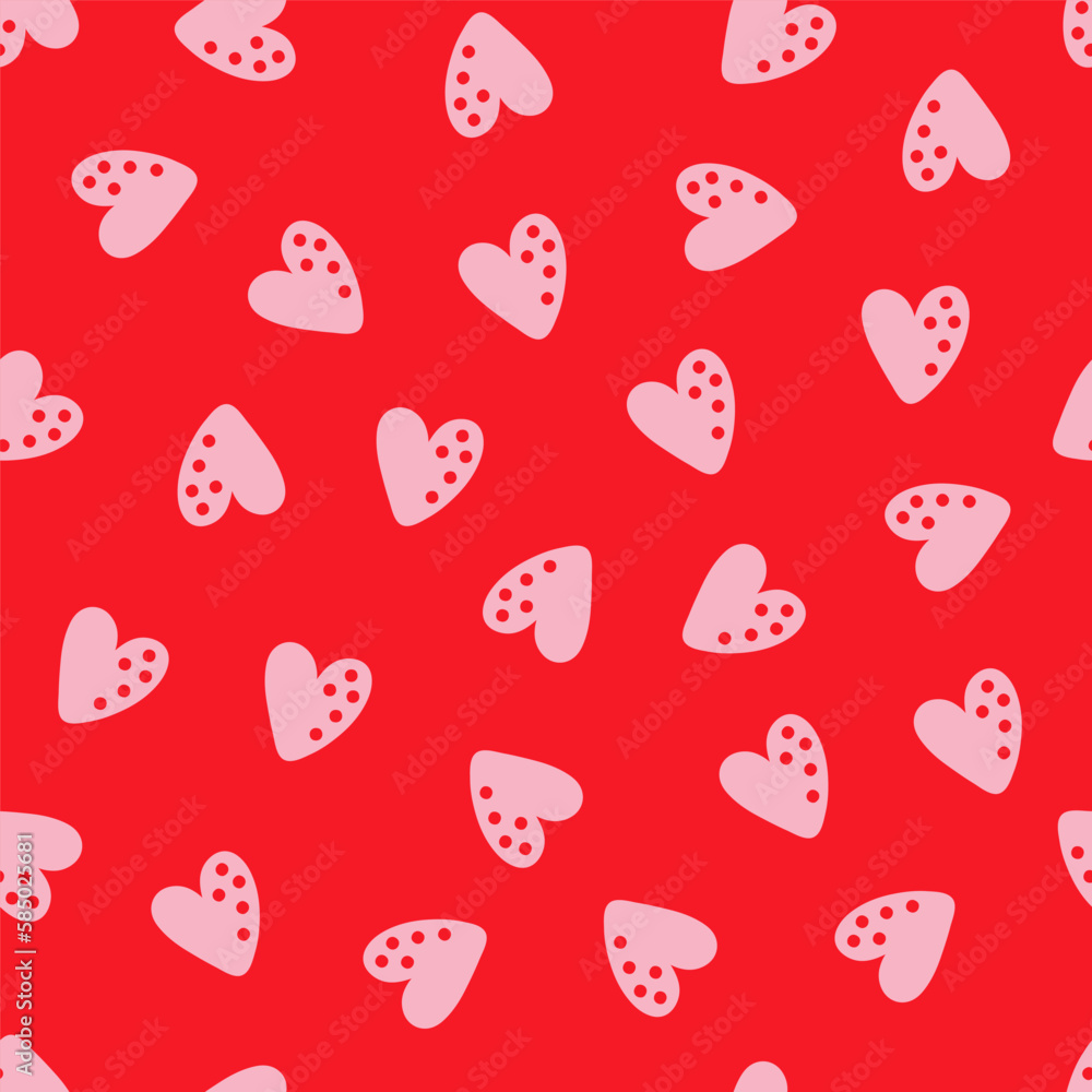 Red seamless pattern with pink hearts