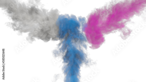 collision of blue, white and pink smoke. smoke collision animation on white background. a multicolored smoke background