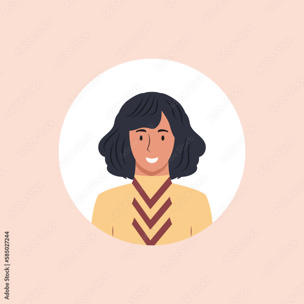 Profile image of woman avatar for social networks with half circle. Fashion vector. Bright vector illustration in trendy style. Profile image of woman avatar for social networks with half circle. Fashion vector. Bright vector illustration in trendy style.
