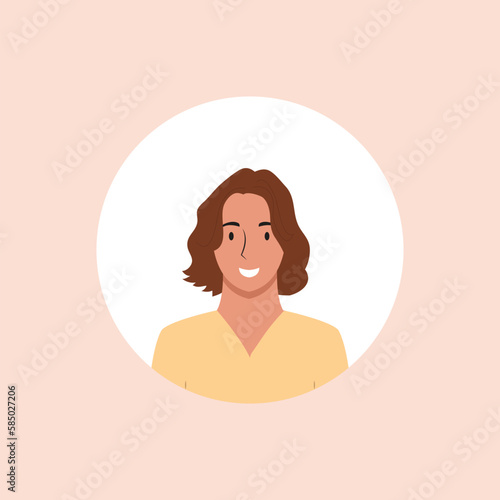 Profile image of woman avatar for social networks with half circle. Fashion vector. Bright vector illustration in trendy style.