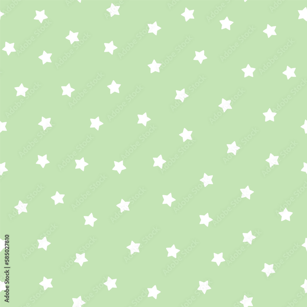 Green seamless pattern with white stars