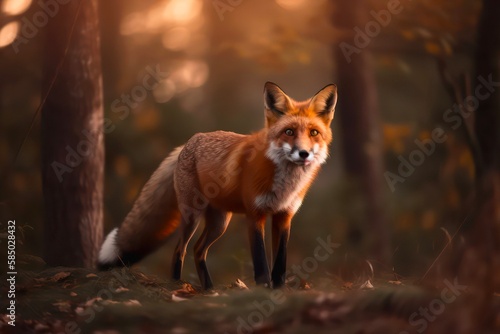 Red fox in forest. Generative AI.