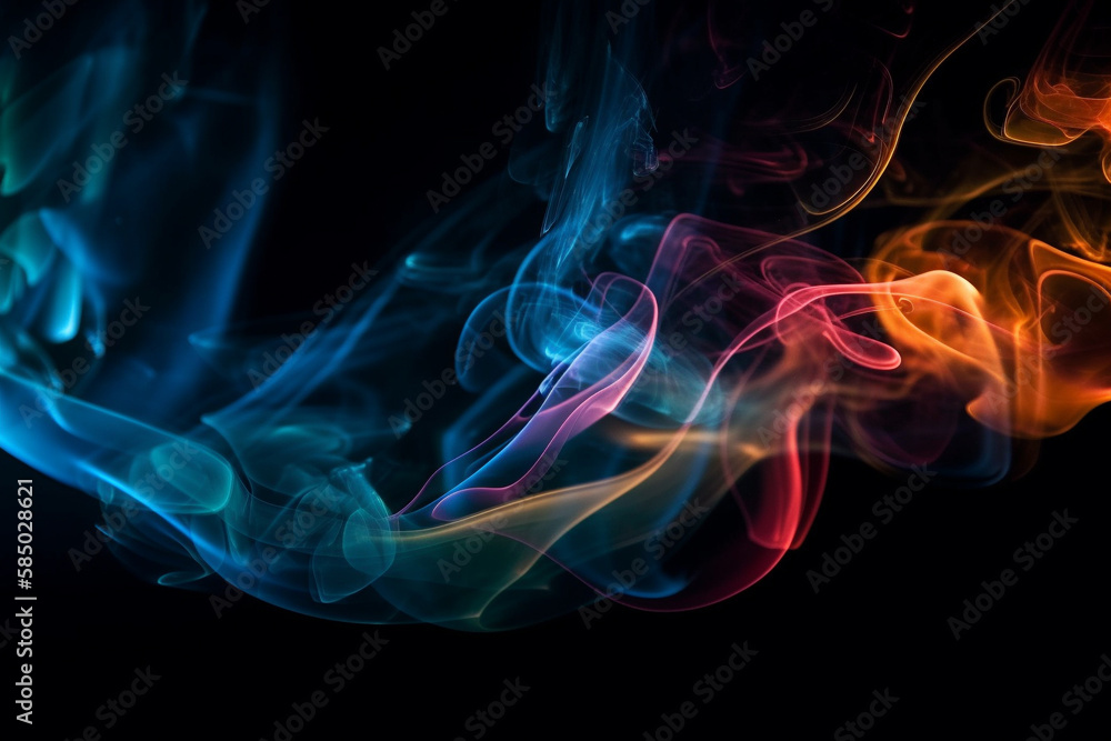 Abstract colored smoke or steam on black background. Colorful wallpaper design texture pattern. Ai generated