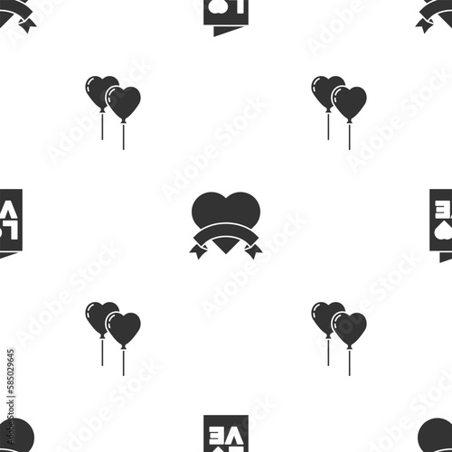 Set Valentines day party flyer, Heart and Balloons form of heart on seamless pattern. Vector