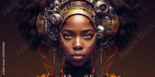 Portrait of a futuristic African woman, generative art