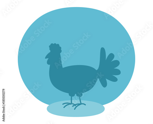 Illustration of a farm hen blue color with rounded background