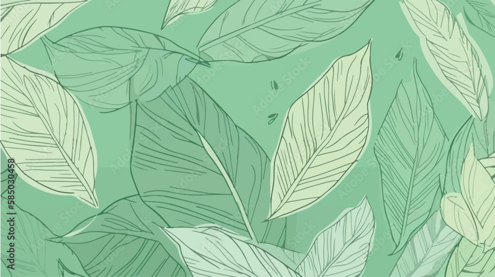 Fototapeta premium Green natural healthy and organic background. Simple vector concept of fresh ecological and bio plants. Herbal elements for banner or backdrop. Texture print wallpaper. Fresh trendy spring and summer