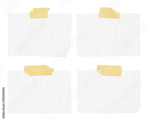 White ripped crumpled paper strips collection. Realistic paper scraps with adhesive tape on transparent background. Sticky notes