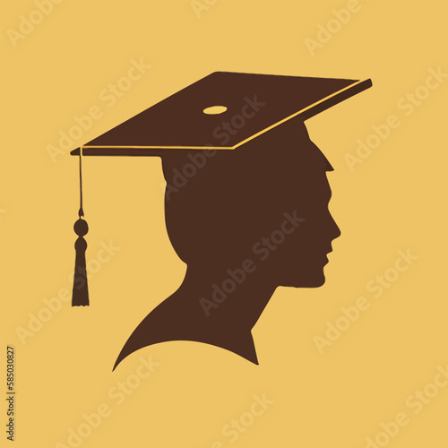 Graduate silhouette with a graduation cap on the head . Concept for happy graduation poster or card template design. Flat retro vector illustration. Generative AI