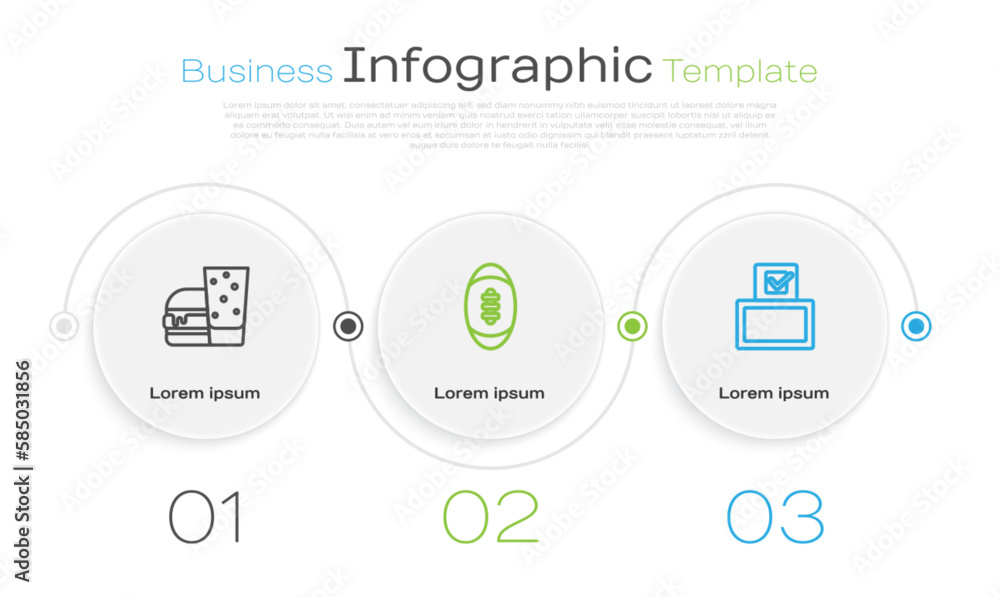 Naklejka premium Set line Burger, American Football ball and Vote box. Business infographic template. Vector