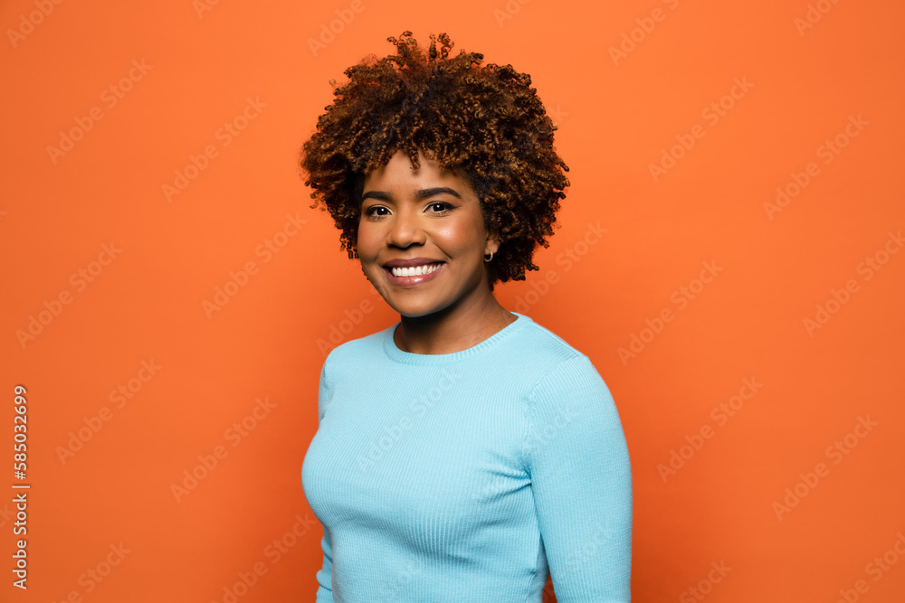 Smiling black woman with curly hair Smiling black woman with curly hair