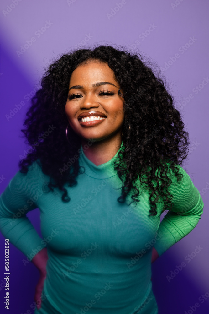 Smiling black woman with curly hair Smiling black woman with curly hair