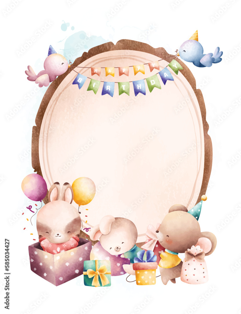 Watercolor illustration Birthday invitation design template