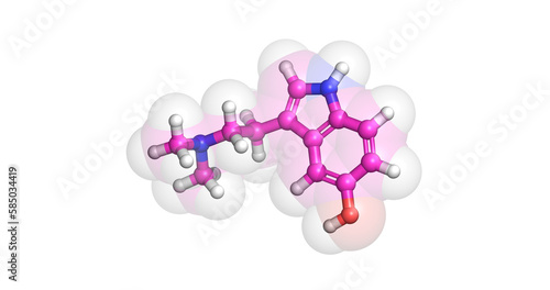Bufotenin, hallucinogenic serotonin analog 3D molecule 4K  photo