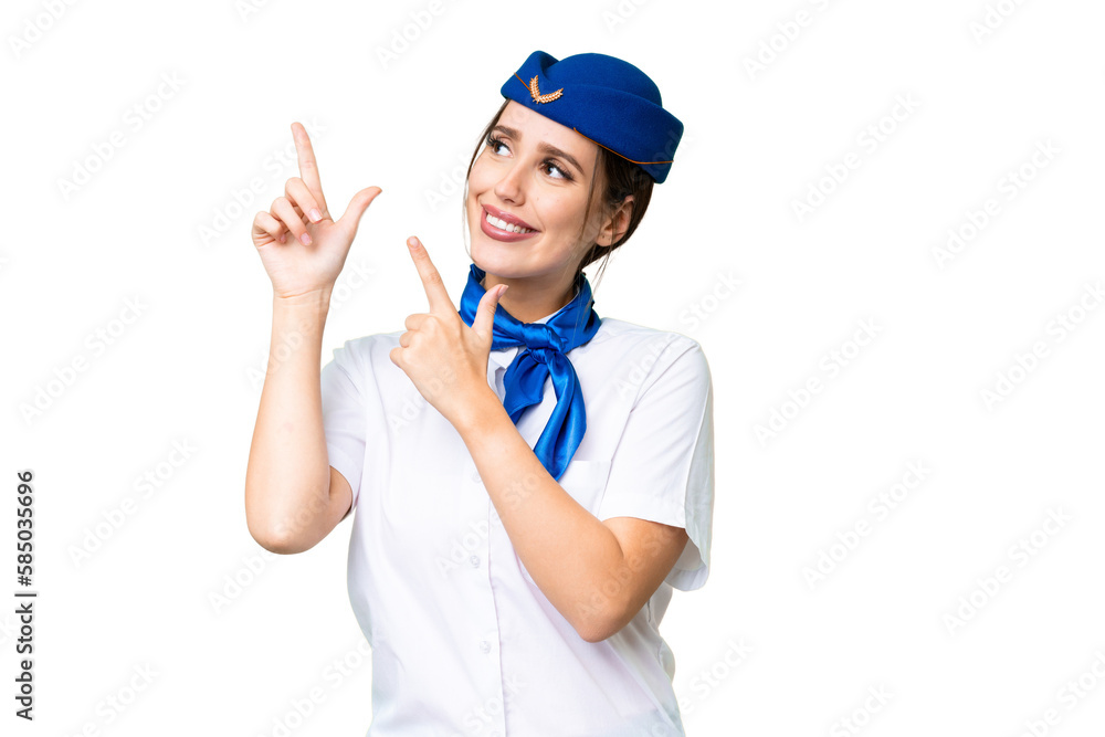 Airplane stewardess over isolated chroma key background pointing with the index finger a great idea Airplane stewardess over isolated chroma key background pointing with the index finger a great idea