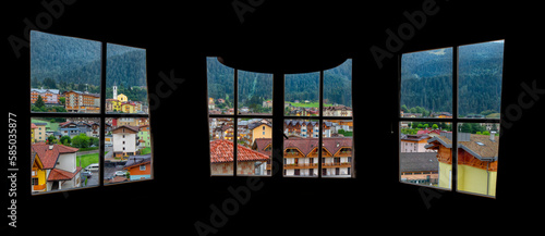 Mountain town form a window 