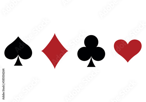 Playing card suit symbol set - four shapes of Hearts, Spades, Clubs and Diamonds symbols, vector illustration