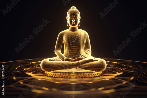 statue of Buddha meditating in Padmasana, generative AI