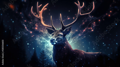 Celestial Deer Majestic Antler Constellations Amid Supernova - Generative AI © AstralAngel