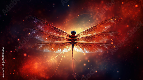 Dragonfly's Starburst Wings in Cosmic Dance - Generative AI © AstralAngel