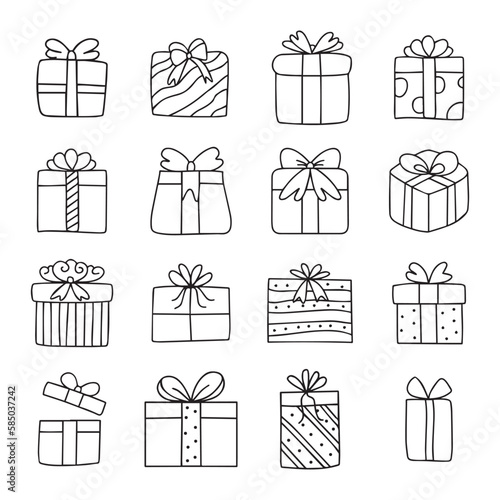 gift box doodle icon set