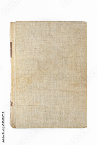 empty front book cover with cloth cover, old closed hardcover book isolated on white with clipping path