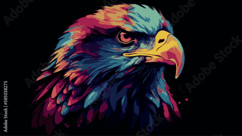 Eagle painting. Vector art illustration of bird with colorful paint. Majestic pop art poster or banner. emblem of america. Grunge vintage artwork. Modern cartoon sketch of hunter bird. Wildlife usa.