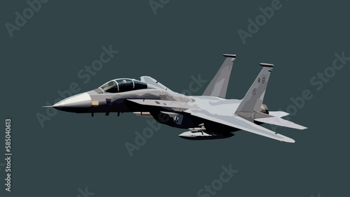 Military fighter jet. Vector art illustration of airplane. Modern war aircraft. F16 flying at high speed. F-16 aeroplane. Supersonic speed. F15 armed with missile. USA air force. f-15 armed for combat