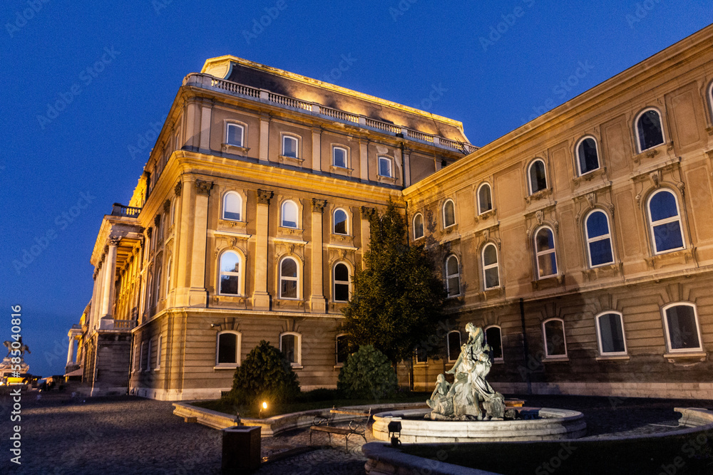 Evening view of Buda castle in Budapest, Hungary