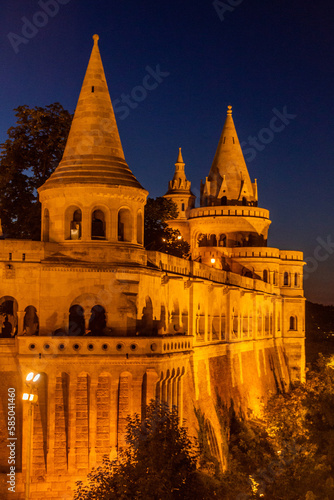 Evening view of Fisherman s Bastion at Buda castle in Budapest  Hungary
