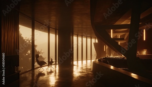 Modern interior, dappled interior lighting, misty atmosphere, soft bright daytime lighting © Dniel