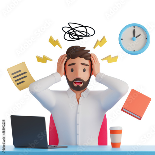 фотографія 3D character businessman in a shirt with work stress